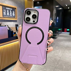 Funda Lujo Cuero Carcasa con Mag-Safe Magnetic QC2 para Apple iPhone 14 Pro Morado