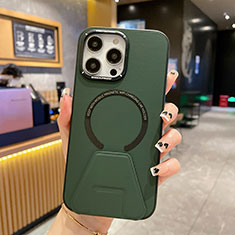 Funda Lujo Cuero Carcasa con Mag-Safe Magnetic QC2 para Apple iPhone 14 Pro Verde
