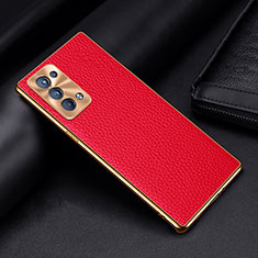 Funda Lujo Cuero Carcasa DL2 para Oppo Reno6 Pro 5G Rojo