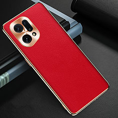 Funda Lujo Cuero Carcasa GS1 para Oppo Find X5 5G Rojo