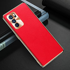 Funda Lujo Cuero Carcasa GS1 para Oppo Reno6 Pro 5G India Rojo