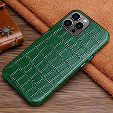 Funda Lujo Cuero Carcasa L01 para Apple iPhone 14 Pro Verde