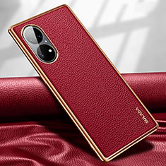 Funda Lujo Cuero Carcasa LD1 para Huawei P50 Pro Rojo