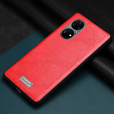 Funda Lujo Cuero Carcasa LD2 para Huawei P50 Pro Rojo