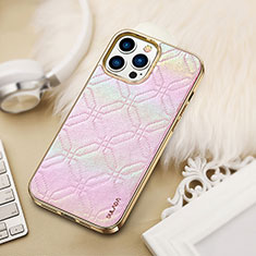 Funda Lujo Cuero Carcasa LD4 para Apple iPhone 15 Pro Rosa