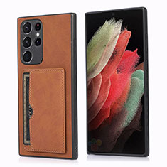 Funda Lujo Cuero Carcasa M03T para Samsung Galaxy S22 Ultra 5G Marron