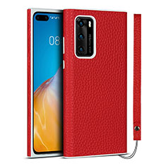 Funda Lujo Cuero Carcasa N01 para Huawei P40 Rojo