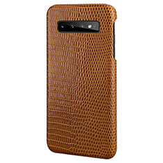 Funda Lujo Cuero Carcasa P02 para Samsung Galaxy S10 Marron