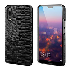 Funda Lujo Cuero Carcasa P03 para Huawei P20 Negro