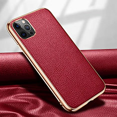Funda Lujo Cuero Carcasa para Apple iPhone 12 Pro Rojo