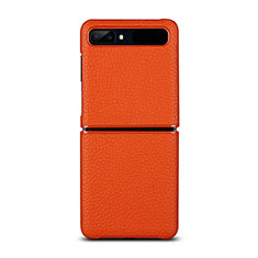 Funda Lujo Cuero Carcasa para Samsung Galaxy Z Flip 5G Naranja