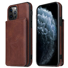 Funda Lujo Cuero Carcasa R01 para Apple iPhone 12 Pro Marron