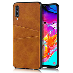 Funda Lujo Cuero Carcasa R01 para Samsung Galaxy A90 5G Naranja