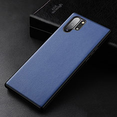 Funda Lujo Cuero Carcasa R01 para Samsung Galaxy Note 10 Plus Azul