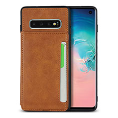 Funda Lujo Cuero Carcasa R01 para Samsung Galaxy S10 5G Naranja