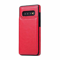 Funda Lujo Cuero Carcasa R01 para Samsung Galaxy S10 Plus Rosa Roja