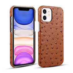 Funda Lujo Cuero Carcasa R02 para Apple iPhone 12 Marron