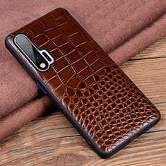 Funda Lujo Cuero Carcasa R02 para Huawei Nova 6 Marron