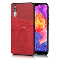 Funda Lujo Cuero Carcasa R03 para Huawei P20 Rojo