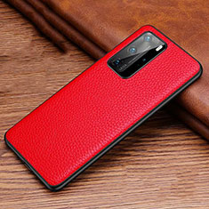 Funda Lujo Cuero Carcasa R06 para Huawei P40 Pro Rojo