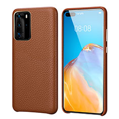 Funda Lujo Cuero Carcasa R09 para Huawei P40 Pro Marron