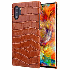 Funda Lujo Cuero Carcasa S01 para Samsung Galaxy Note 10 Plus 5G Marron