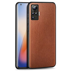 Funda Lujo Cuero Carcasa S01 para Vivo X50 Pro 5G Marron