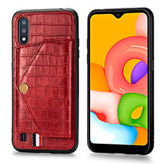 Funda Lujo Cuero Carcasa S01D para Samsung Galaxy A01 SM-A015 Rojo