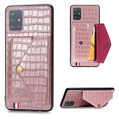 Funda Lujo Cuero Carcasa S01D para Samsung Galaxy A51 4G Oro Rosa