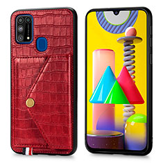 Funda Lujo Cuero Carcasa S01D para Samsung Galaxy M21s Rojo
