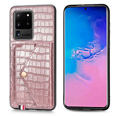 Funda Lujo Cuero Carcasa S01D para Samsung Galaxy S20 Ultra Oro Rosa