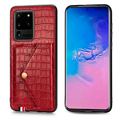 Funda Lujo Cuero Carcasa S01D para Samsung Galaxy S20 Ultra Rojo