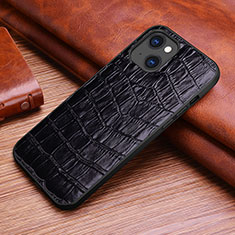 Funda Lujo Cuero Carcasa S02 para Apple iPhone 13 Negro