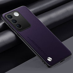 Funda Lujo Cuero Carcasa S02 para Vivo V27e 5G Morado