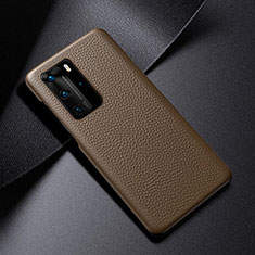 Funda Lujo Cuero Carcasa S03 para Huawei P40 Pro Marron