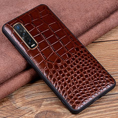 Funda Lujo Cuero Carcasa S03 para Oppo Find X2 Pro Marron