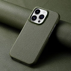 Funda Lujo Cuero Carcasa S04D para Apple iPhone 13 Pro Verde Noche