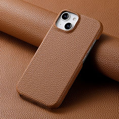 Funda Lujo Cuero Carcasa S04D para Apple iPhone 14 Marron