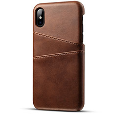 Funda Lujo Cuero Carcasa S06 para Apple iPhone Xs Marron