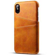 Funda Lujo Cuero Carcasa S06 para Apple iPhone Xs Naranja