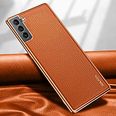 Funda Lujo Cuero Carcasa S09 para Samsung Galaxy S21 FE 5G Naranja