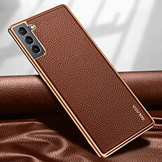 Funda Lujo Cuero Carcasa S09 para Samsung Galaxy S21 Plus 5G Marron