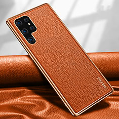 Funda Lujo Cuero Carcasa S09 para Samsung Galaxy S22 Ultra 5G Naranja