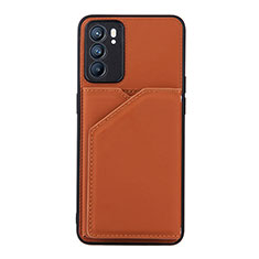 Funda Lujo Cuero Carcasa Y01B para Oppo Reno6 5G Marron