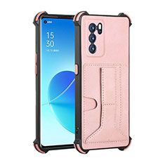 Funda Lujo Cuero Carcasa Y01B para Oppo Reno6 Pro 5G India Oro Rosa