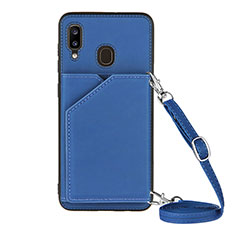 Funda Lujo Cuero Carcasa Y02B para Samsung Galaxy A20 Azul