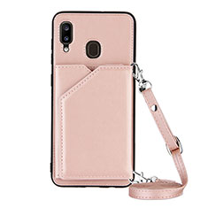 Funda Lujo Cuero Carcasa Y02B para Samsung Galaxy A20 Oro Rosa