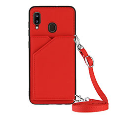 Funda Lujo Cuero Carcasa Y02B para Samsung Galaxy A20 Rojo