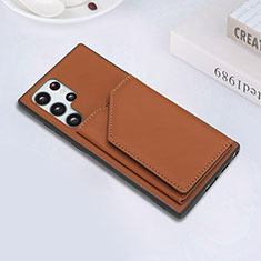 Funda Lujo Cuero Carcasa Y02B para Samsung Galaxy S22 Ultra 5G Marron