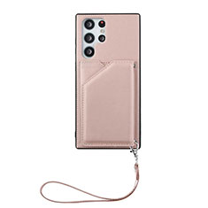 Funda Lujo Cuero Carcasa Y03B para Samsung Galaxy S21 Ultra 5G Oro Rosa